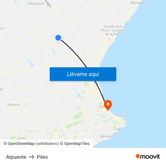 Alpuente to Piles map