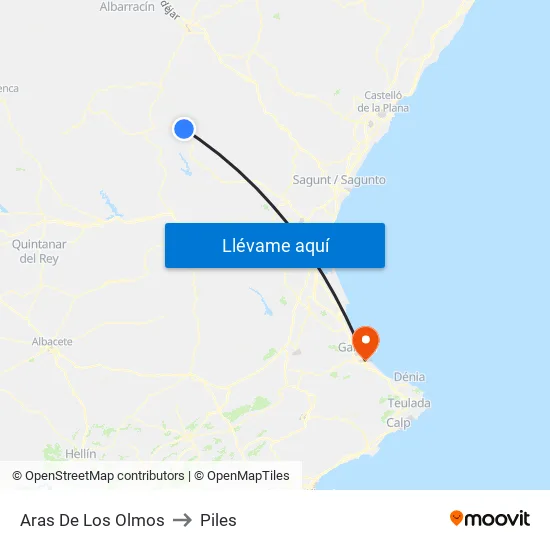 Aras De Los Olmos to Piles map