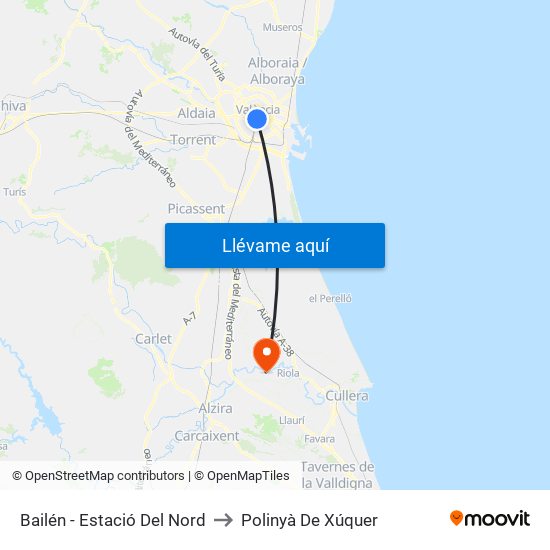 Estació Del Nord - Bailén to Polinyà De Xúquer map