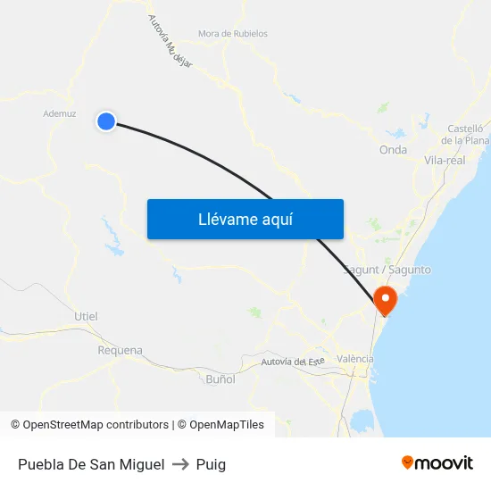 Puebla De San Miguel to Puig map