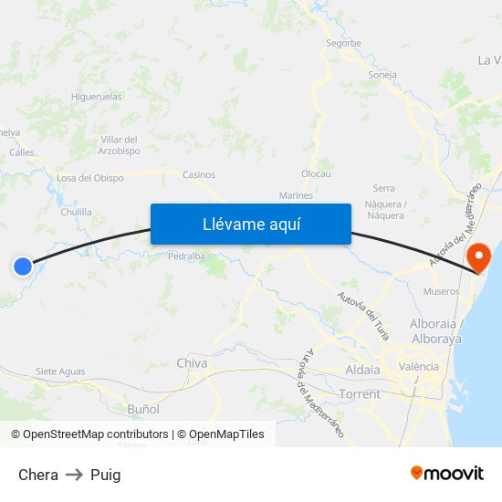 Chera to Puig map