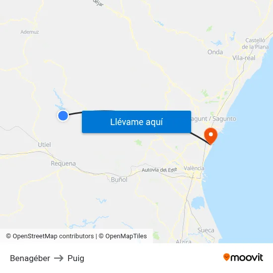 Benagéber to Puig map