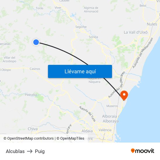 Alcublas to Puig map