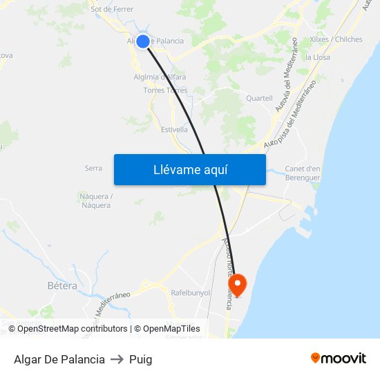 Algar De Palancia to Puig map