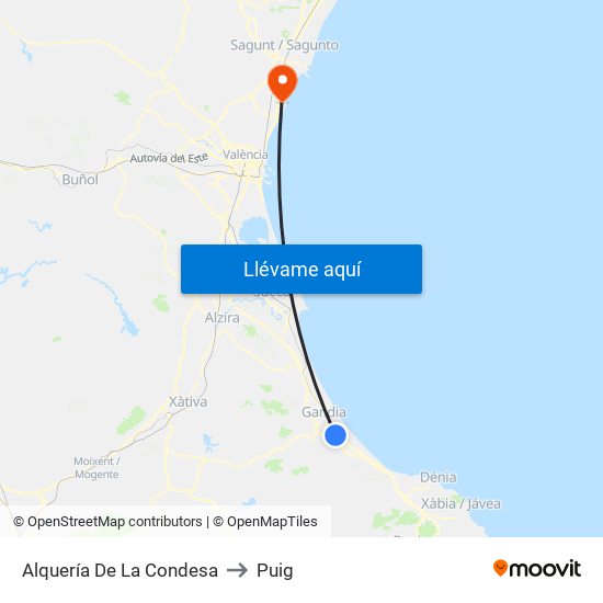 Alquería De La Condesa to Puig map