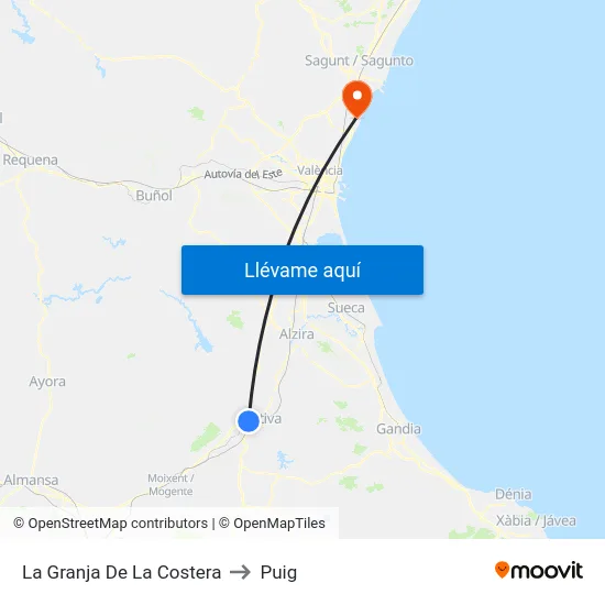 La Granja De La Costera to Puig map