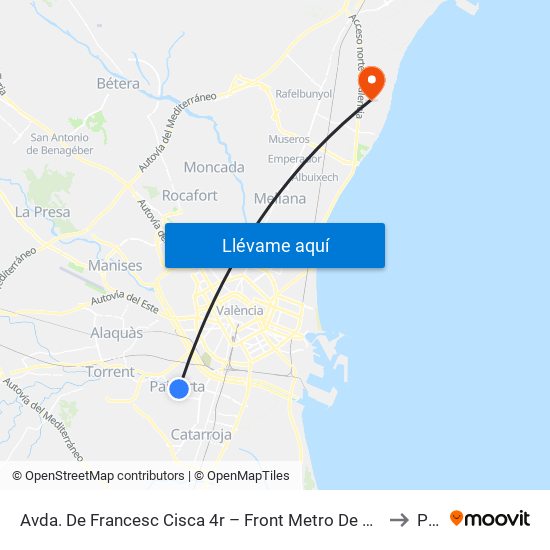 Avda. De Francesc Cisca 4r – Front Metro De Paiporta [Paiporta] to Puig map