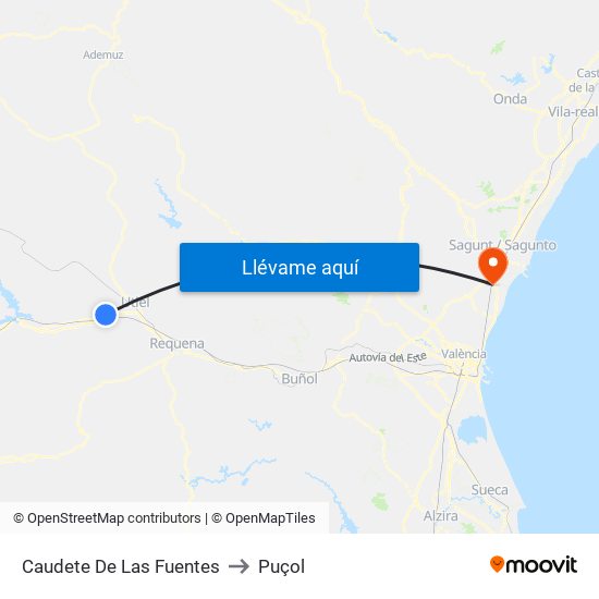 Caudete De Las Fuentes to Puçol map