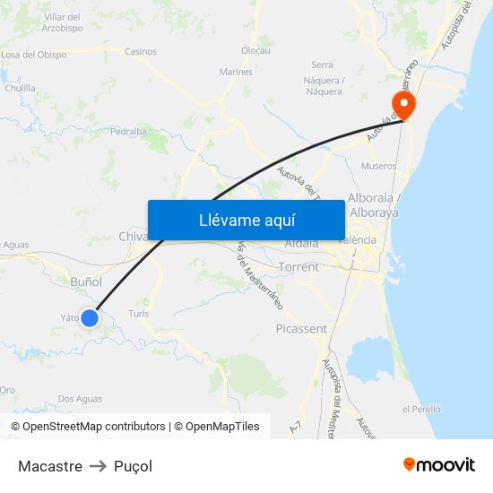 Macastre to Puçol map