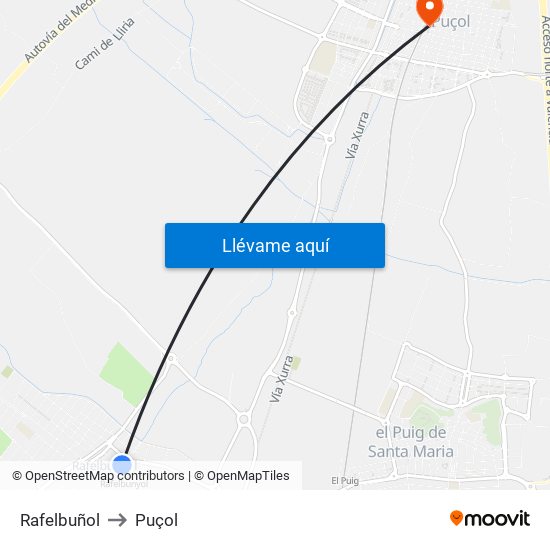 Rafelbuñol to Puçol map