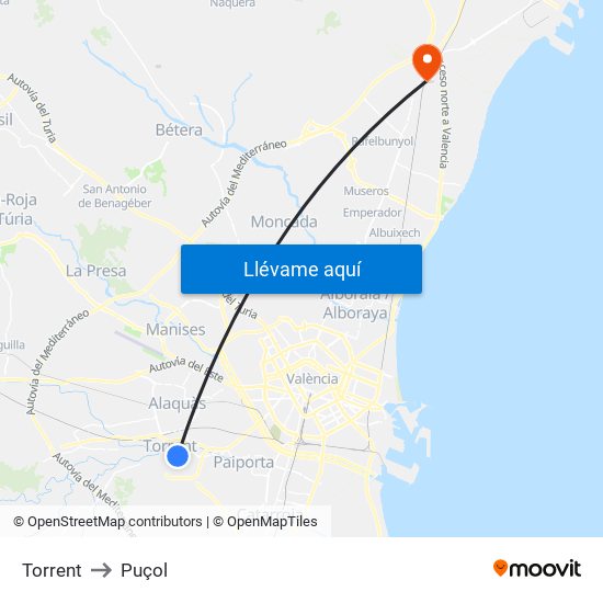 Torrent to Puçol map