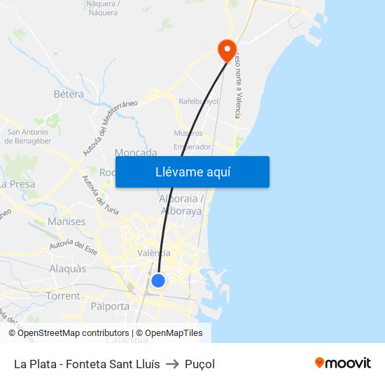 La Plata - Fonteta Sant Lluís to Puçol map