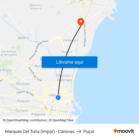 Marqués Del Túria (Impar) - Cánovas to Puçol map