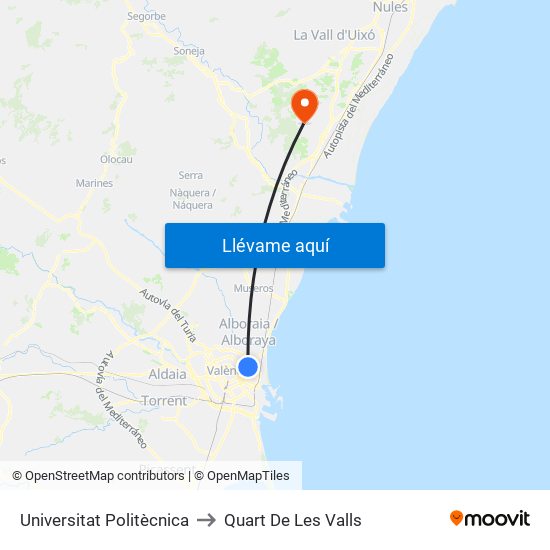Universitat Politècnica to Quart De Les Valls map