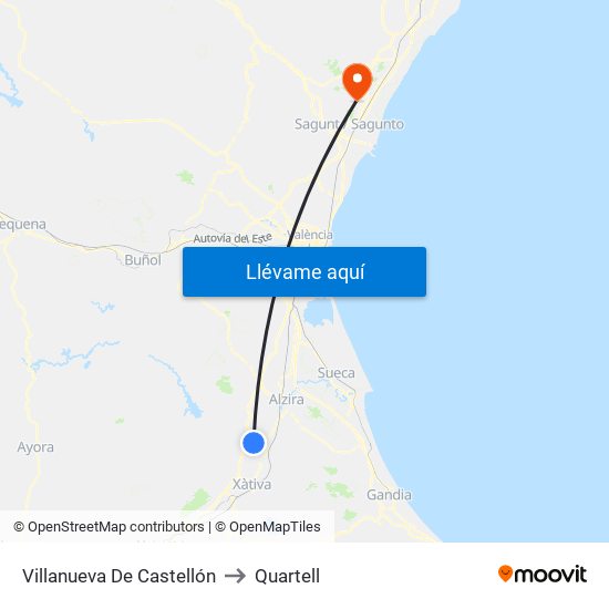 Villanueva De Castellón to Quartell map