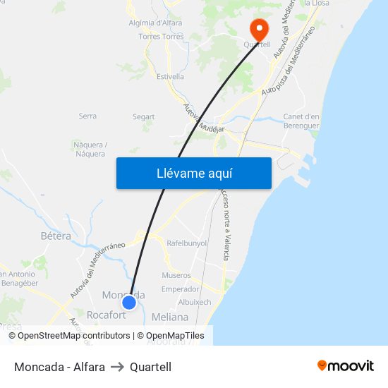 Moncada - Alfara to Quartell map