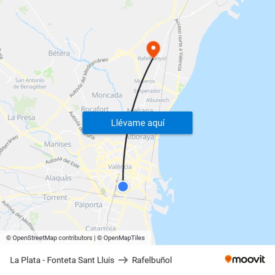 La Plata - Fonteta Sant Lluís to Rafelbuñol map