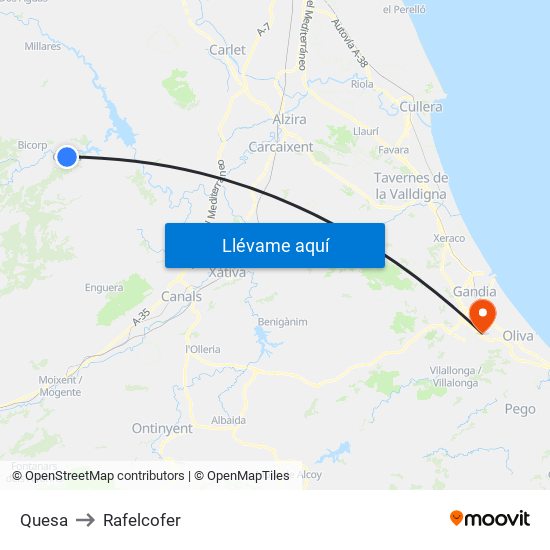 Quesa to Rafelcofer map