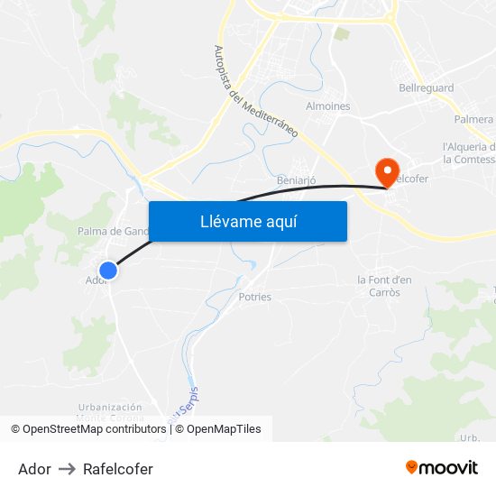 Ador to Rafelcofer map