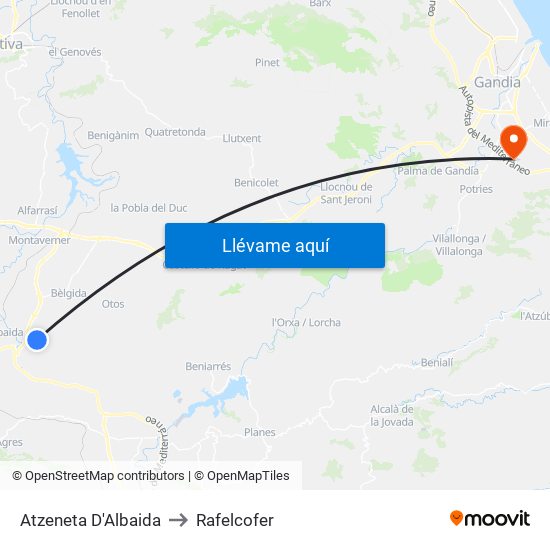 Atzeneta D'Albaida to Rafelcofer map