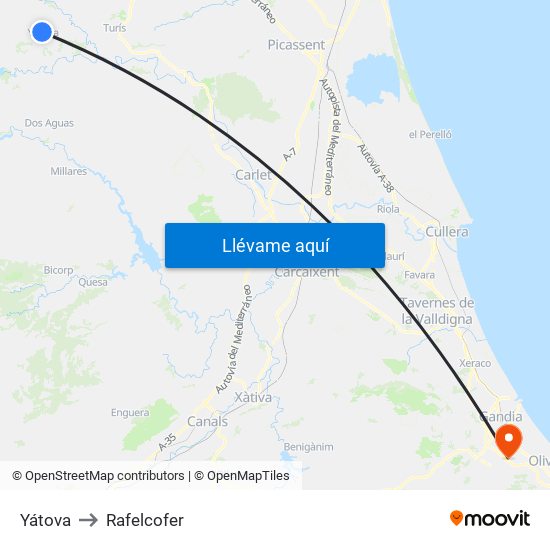 Yátova to Rafelcofer map
