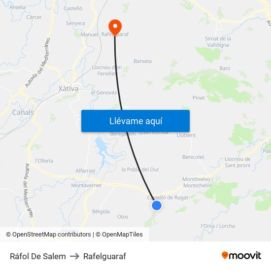 Ráfol De Salem to Rafelguaraf map