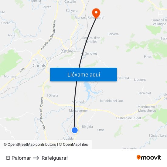 El Palomar to Rafelguaraf map