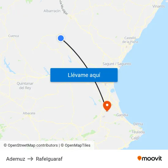 Ademuz to Rafelguaraf map