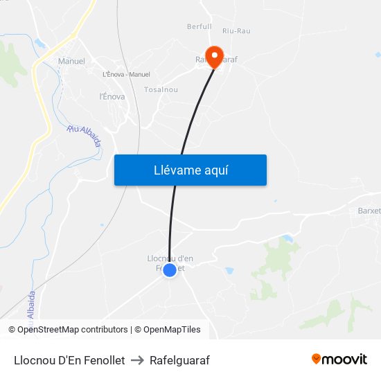 Llocnou D'En Fenollet to Rafelguaraf map