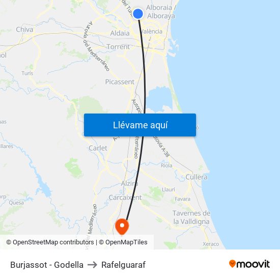 Burjassot - Godella to Rafelguaraf map