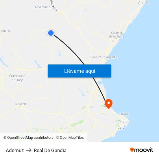 Ademuz to Real De Gandía map