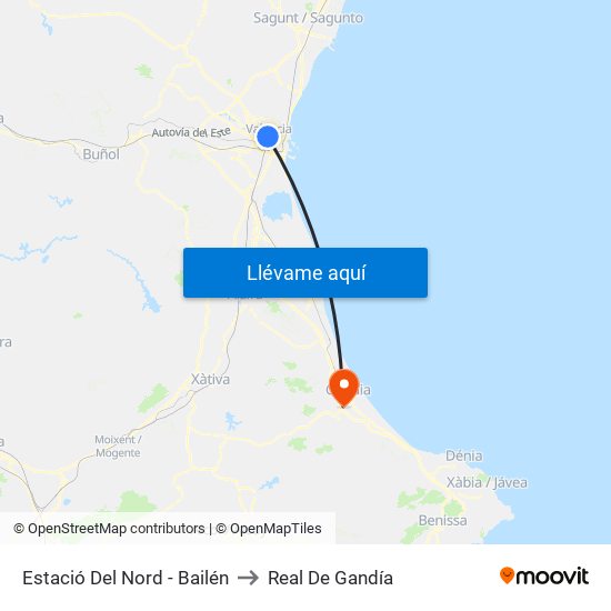 Estació Del Nord - Bailén to Real De Gandía map