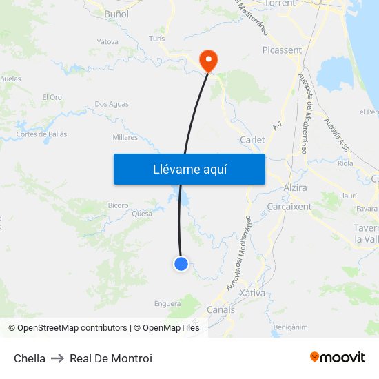 Chella to Real De Montroi map