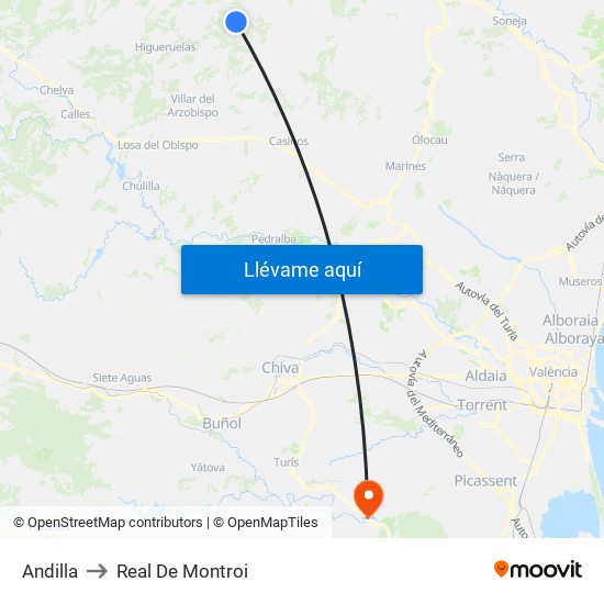 Andilla to Real De Montroi map