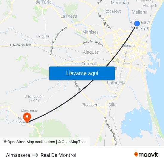 Almàssera to Real De Montroi map