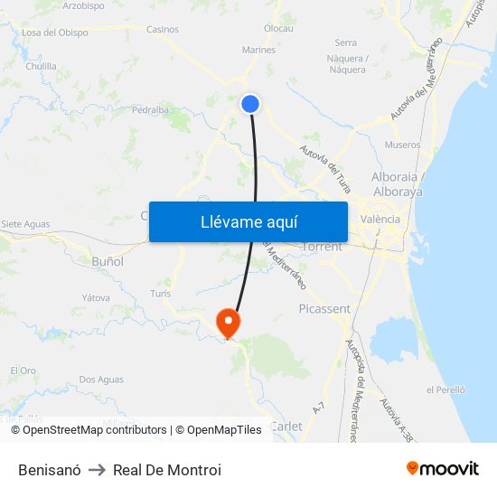 Benisanó to Real De Montroi map