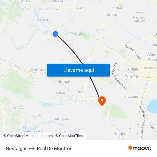 Gestalgar to Real De Montroi map