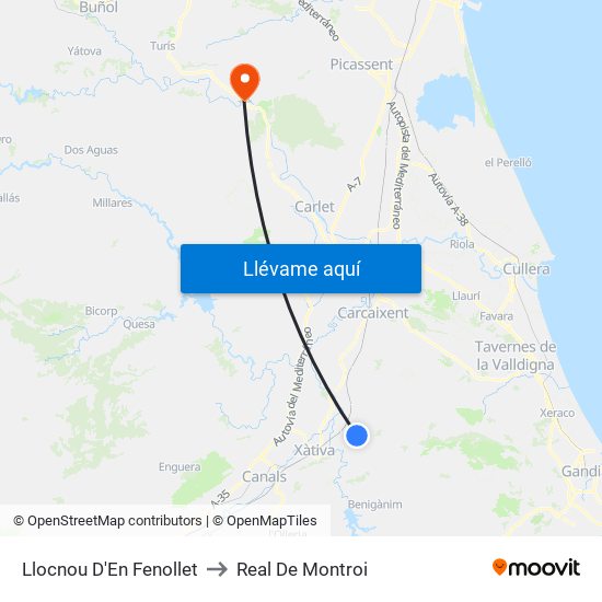 Llocnou D'En Fenollet to Real De Montroi map