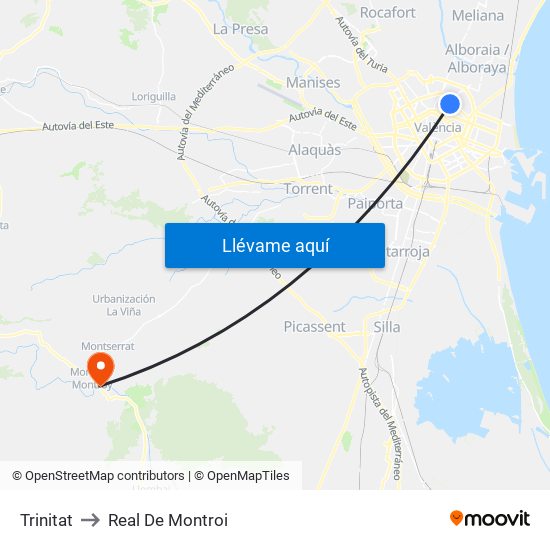 Trinitat to Real De Montroi map