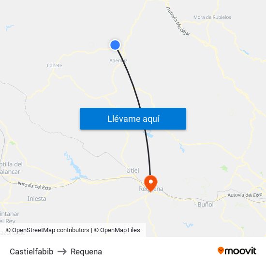 Castielfabib to Requena map