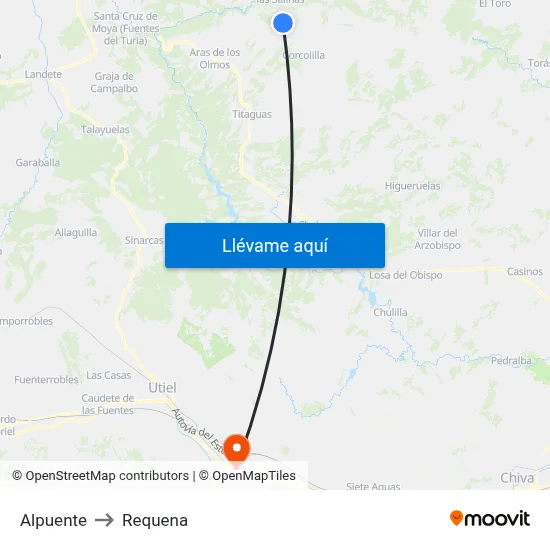 Alpuente to Requena map