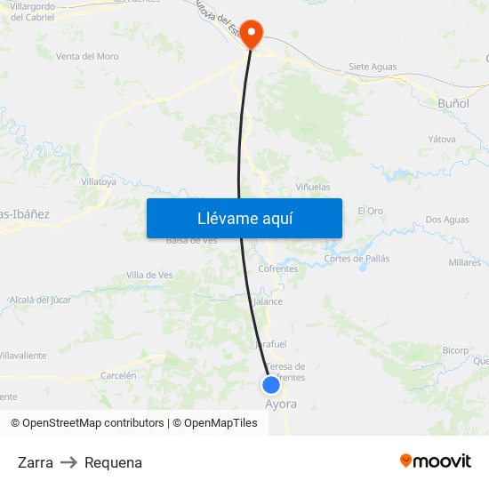 Zarra to Requena map