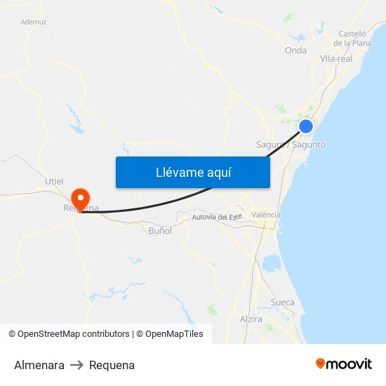 Almenara to Requena map