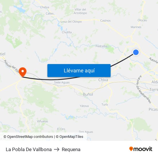 La Pobla De Vallbona to Requena map