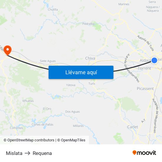 Mislata to Requena map