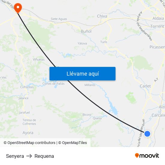 Senyera to Requena map