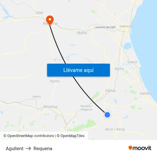 Agullent to Requena map