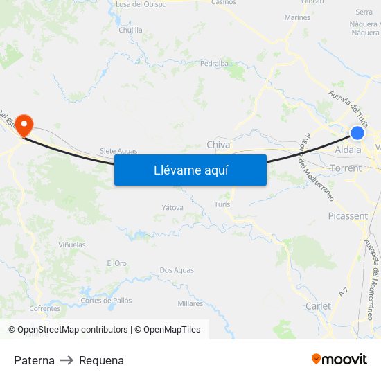 Paterna to Requena map