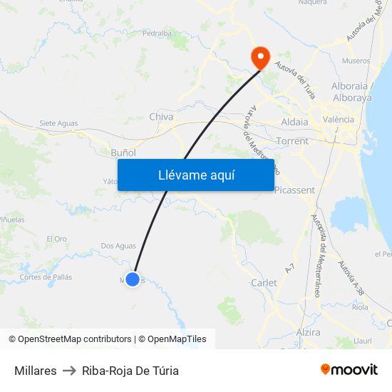 Millares to Riba-Roja De Túria map