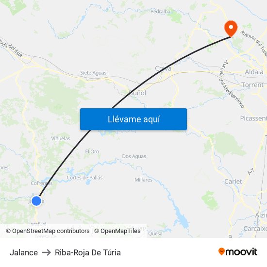 Jalance to Riba-Roja De Túria map